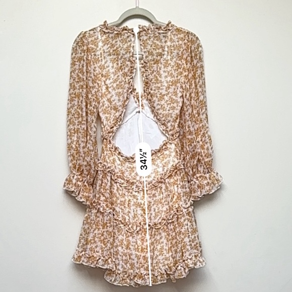 Saints + Secrets Mustard Floral Chiffon Ruffle Dress Size Small NWT - Picture 15 of 15